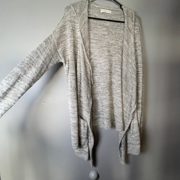 ✨ABERCROMBIE & FITCH M/L Gray Open Front Hooded Cardigan Sweater Womens Pockets - Picture 3 of 6